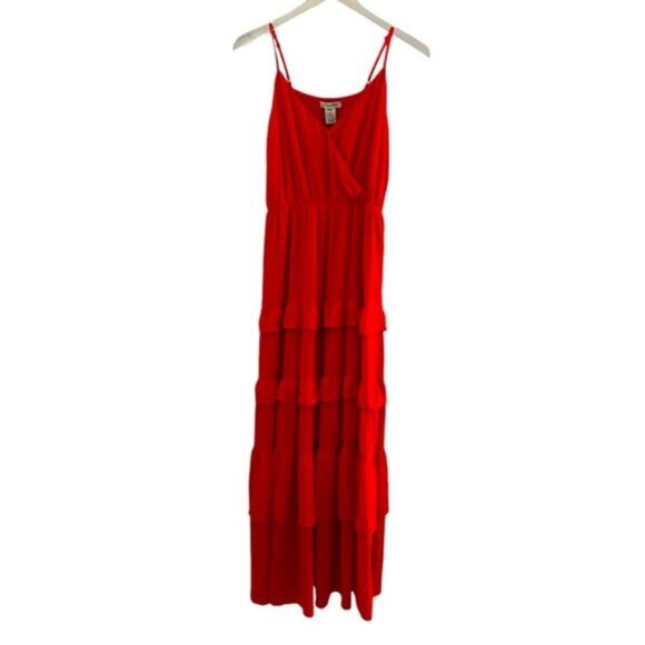NWT Flying Tomato | Red Chiffon Tiered Ruffled Maxi Dress Size Small - Picture 2 of 11